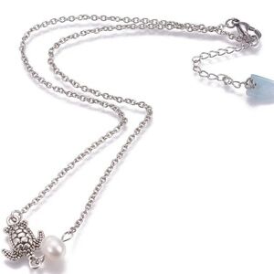 Stainless Steel Turtle Pendant Necklace & Anklet, with Pearl Set